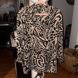 Black and Tan Graphic Button Down Blouse